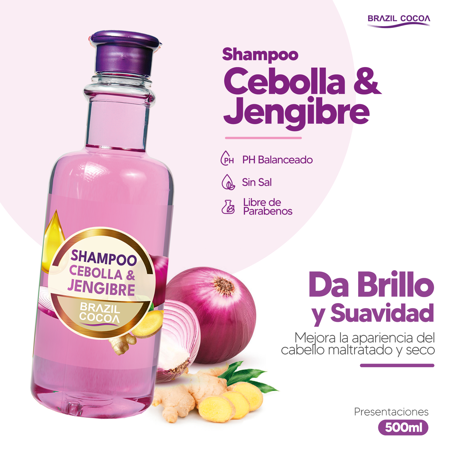 SHAMPOO DE CEBOLLA Y JENGIBRE X500ML (Estimula el crecimiento capilar)
