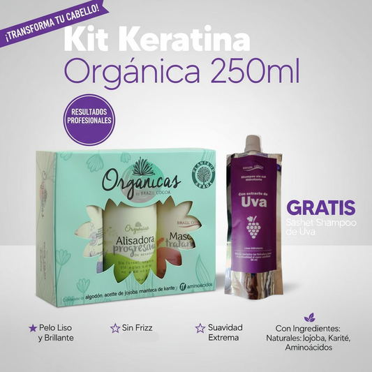 Kit de Keratina Orgánica 250 ml (Alcanza de 2 a 4 Alisados)