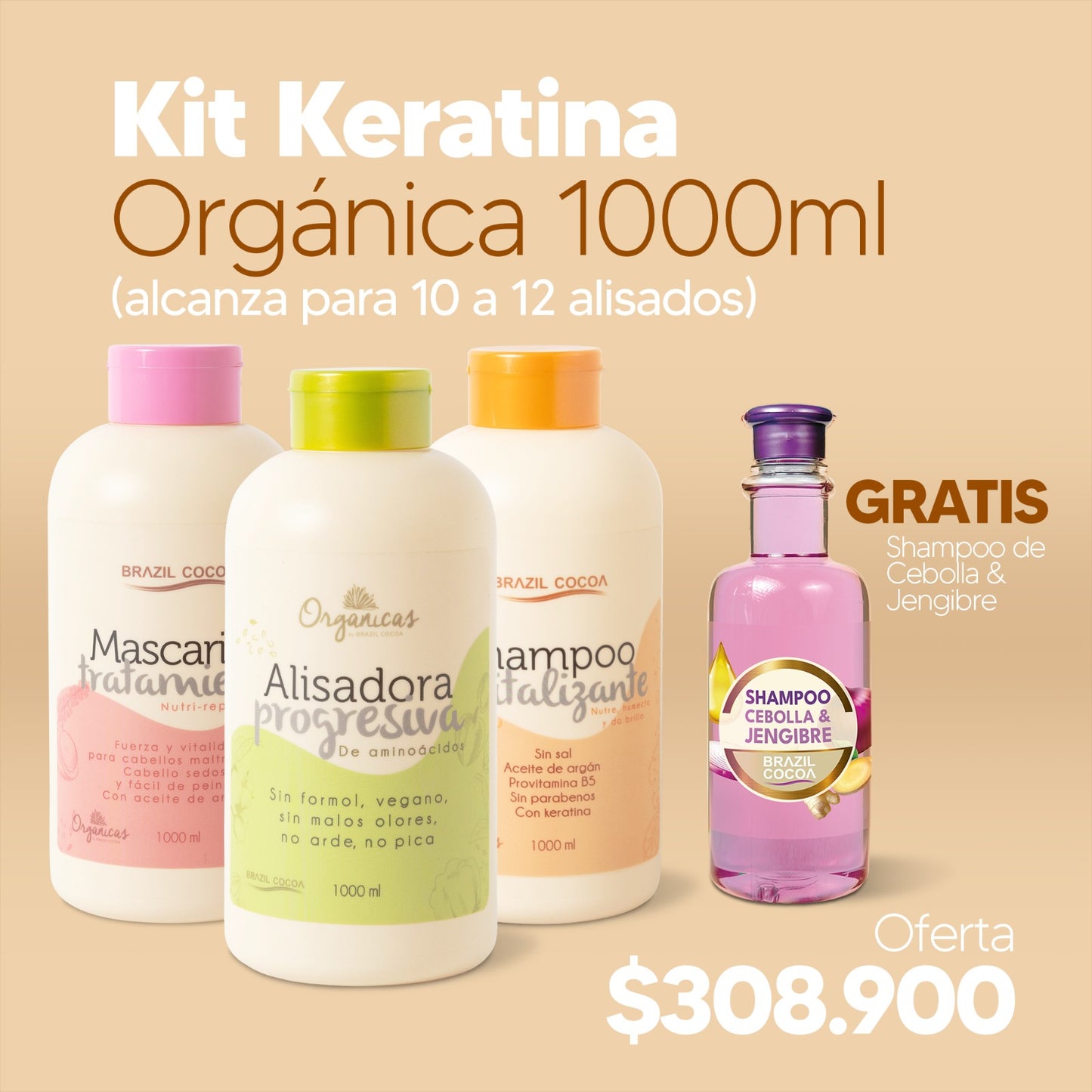 kIT KERATINA ORGANICA X1000ML (alcanza de 10 a 12 alisados)