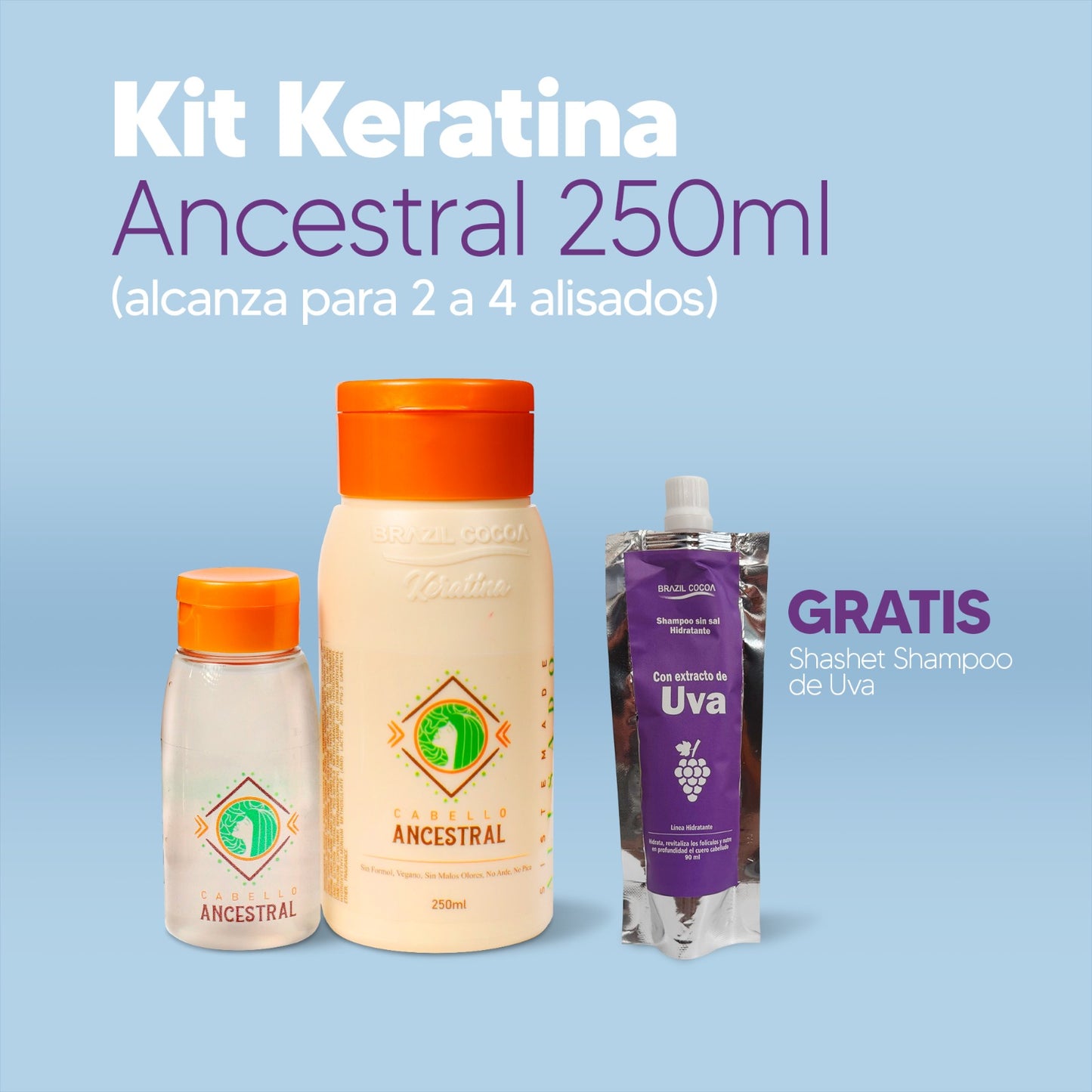 KERATINA ORGANICA 250ML SOLO PASO 2  + SHAMPOO 60ML (Alcanza de 2 a 4 alisados)