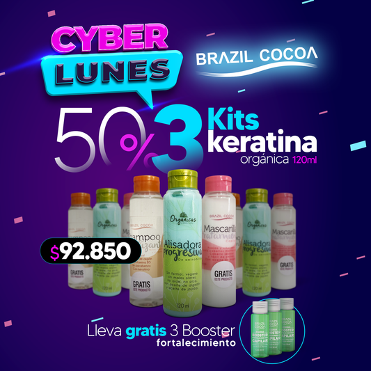 🔥BLACK FRIDAY 3 KITS KERATINA ORGÁNICA 120ML 50% DESCUENTO (3 booster gratis)